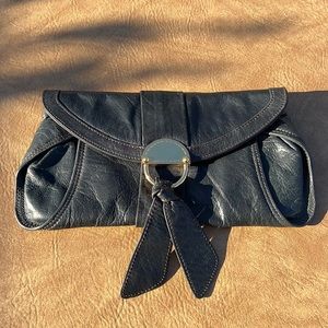 Steven leather dark gray/blk w/gold color clasp clutch